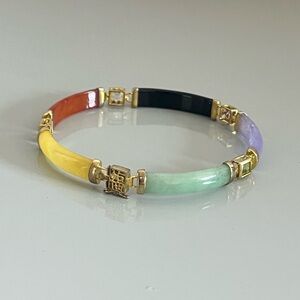 Gold Vermeil 925 Sterling Silver Multi-Color Jade Link Bracelet